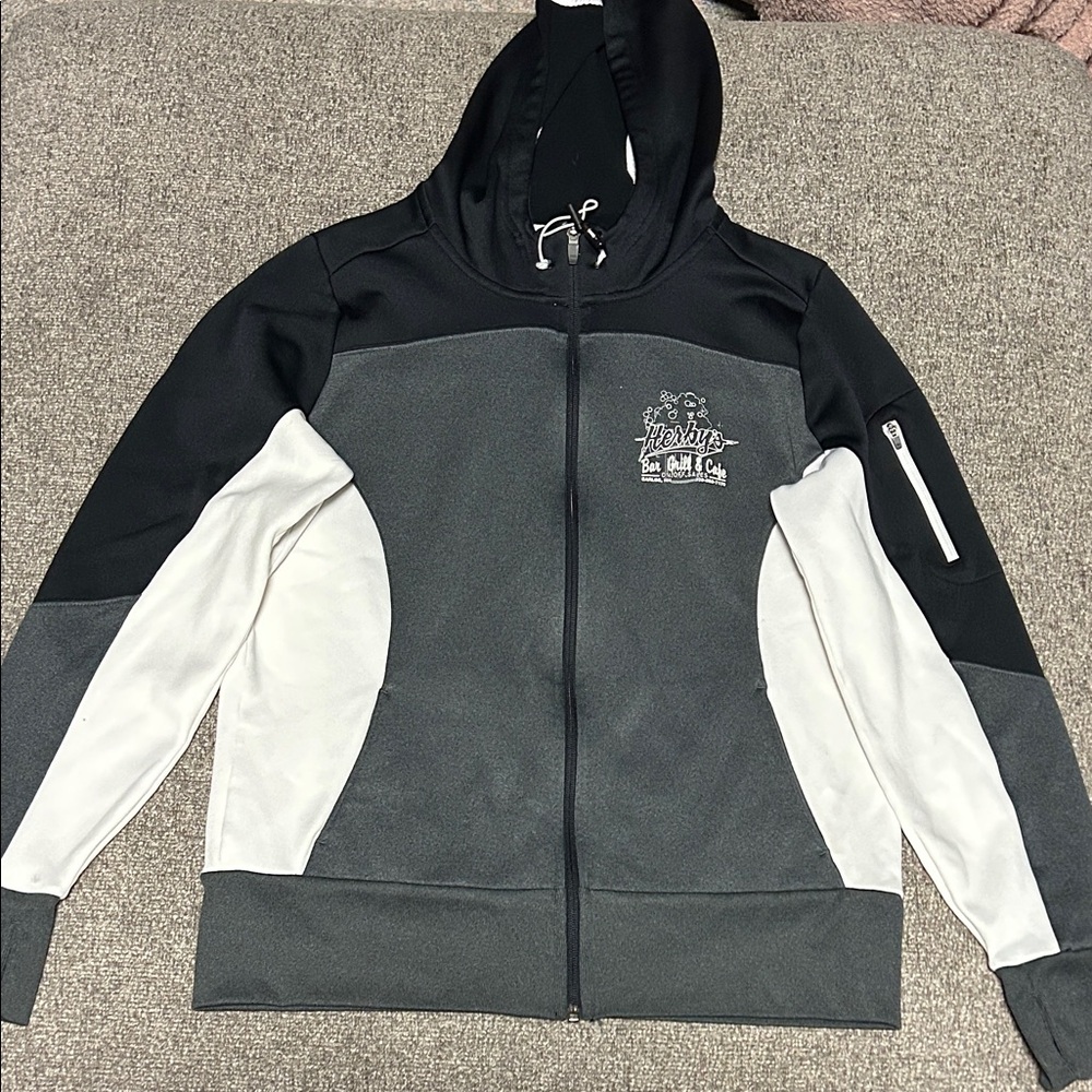 Sport-Tek Women's Black, Gray, and White Hoodie